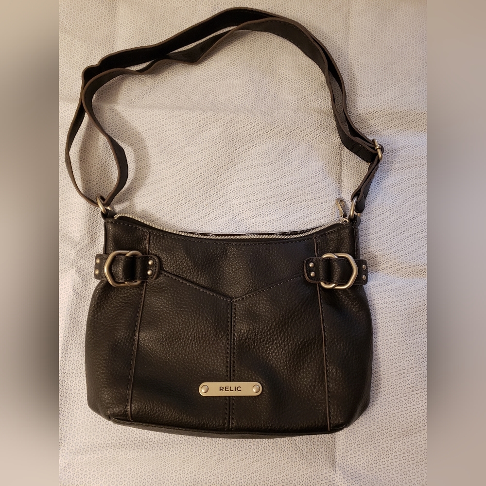 Relic Black Pebbled Leather Med Crossbody Shoulder Bag Purse